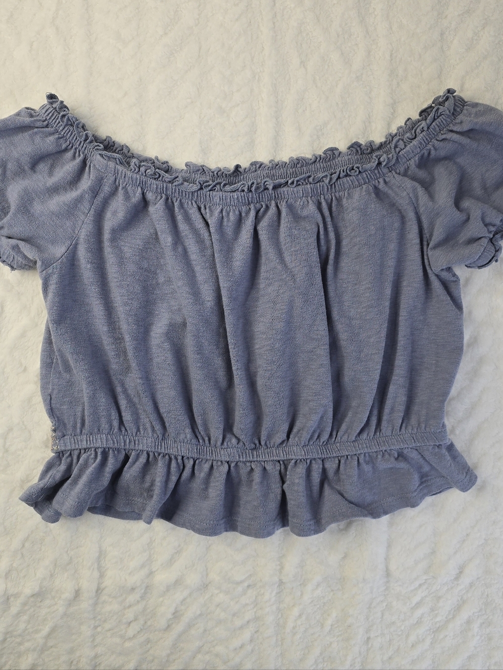 American Eagle Crop Top Blue Embroidered Floral Off Shoulder Short Sleeve M - Picture 4 of 12